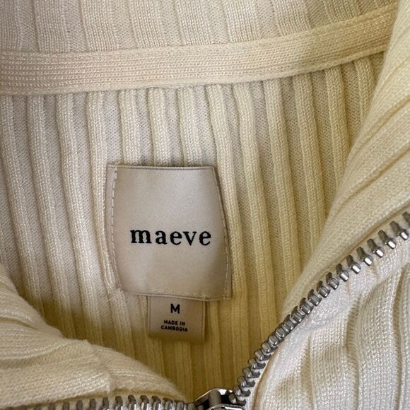 Maeve Fitted Half Zip Ribbed Sweater Top Womens Medium Ivory Office Work Casual - Picture 3 of 9